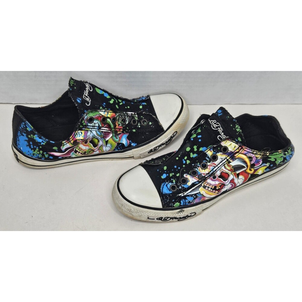Ed Hardy Low Top Shoe Skulls  Laceless Sneakers Women Size 8